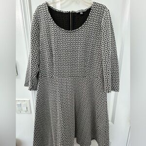 NY Collection Monochrome Geometric Long Sleeve Dress